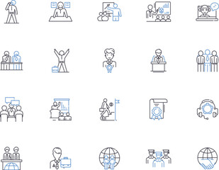 Politics outline icons collection. Politics, Political, Politician, Legislature, Vote, Election, Democracy vector and illustration concept set. Governance, Power, Government linear signs - obrazy, fototapety, plakaty