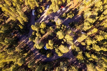 Aerial drone shot of Sinkhole campground near Mogollon Rim, Arizona