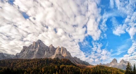 Scenic view of the landscape of the Dolomites under the magnificent sky
