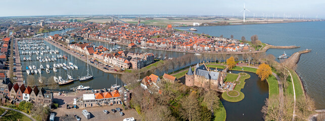 Aerial panorama from the traditional town Medemblik in the Netherlands