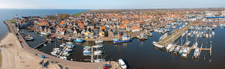 Fototapeta na wymiar Aerial panorama from the traditional city Urk at the IJsselmeer in the Netherlands