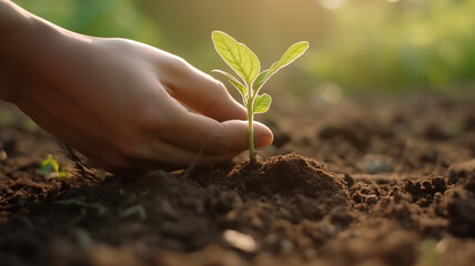 close up hand holding seed plant planting growing plants