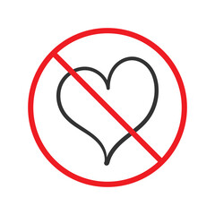 No heart icon. Forbidden heart vector sign. Warning, caution, attention, restriction, danger flat sign design. No love symbol pictogram. UX UI icon