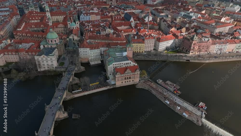Canvas Prints scenic spring panoramic aerial view of the old town pier architecture and charles bridge over vltava