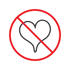 No heart icon. Forbidden heart vector sign. Warning, caution, attention, restriction, danger flat sign design. No love symbol pictogram. UX UI icon