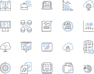 Data and cloud outline icons collection. Data, Cloud, Analytics, Storage, Security, Computing, Services vector and illustration concept set. Saas, BigData, Software linear signs