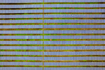 Solar Farm and panels. Rows of solar panels creating an abstract full-frame background texture.
