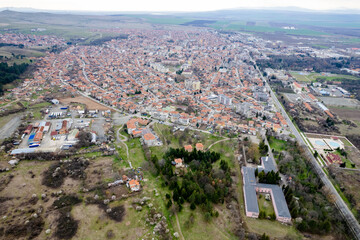 The city of Karnobat photographed from above with a drone