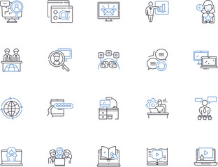 Online people outline icons collection. People, Online, Networking, Community, Connect, Chatting, Users vector and illustration concept set. Interact, Friends, Group linear signs