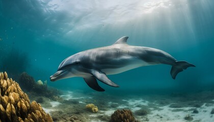 Obraz na płótnie Canvas Underwater Dolphin in Turquoise Water