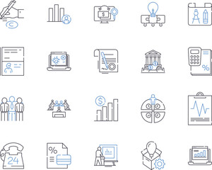 Corporation outline icons collection. Company, Entity, Business, Conglomerate, Organization, Group, Multinational vector and illustration concept set. Conglomeration, Firm, Joint-Stock linear signs