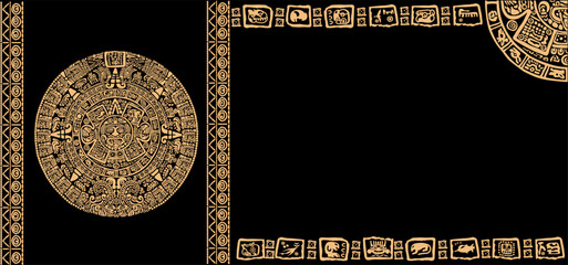 Mayan solar calendar, signs and symbols of the peoples of ancient Latin America.