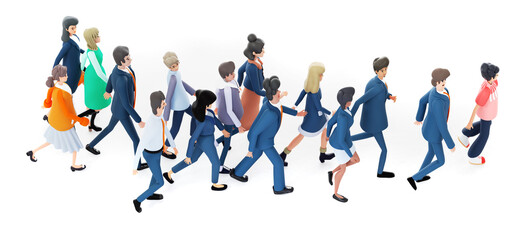 Fototapeta na wymiar Group of business people walking at white, top view. 3D rendering illustration 
