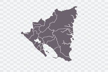 Nicaragua Map Grey Color on White Background quality files Png