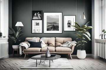 modern interior background for poster frame, living room, interior design , magazine - generative ai
