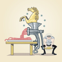 sgherro che usa un Tritacarne con un cavallo