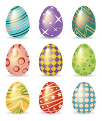 Happy Easter day. Set of Easter eggs glossy style on a white background. Vector Illustration