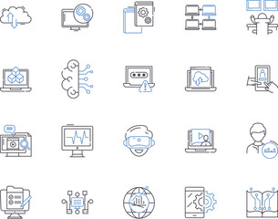 Digital industry outline icons collection. Digital, industry, technology, online, computing, internet, marketing vector and illustration concept set. e-commerce, media, software linear signs