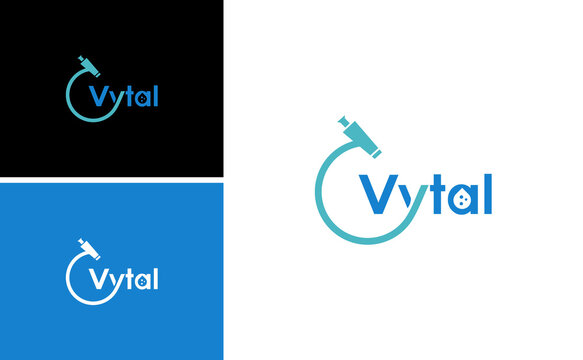 vytal letter with microscope observe logo design 