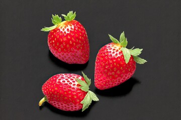 strawberries and leaves on pale black paper made with Generative AI technology