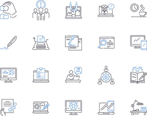 Workflow and career outline icons collection. career, workflow, jobs, skills, success, progression, pathways vector and illustration concept set. dreams, challenges, growth linear signs