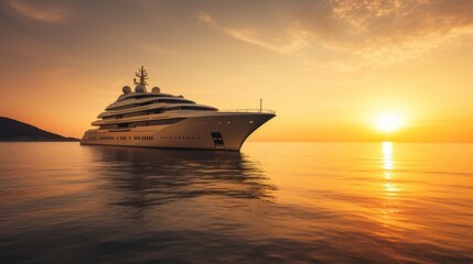Fototapeta na wymiar Luxury yacht in the sea at sunset. Generative AI
