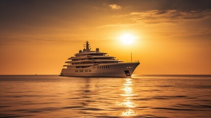 Fototapeta na wymiar Cruise ship in the sea at sunset. Luxury cruise liner. Generative AI