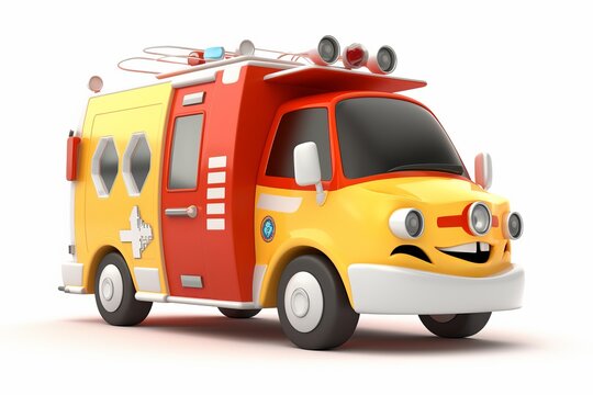 Ambulance cartoon on a white background Soft Lighting generative ai