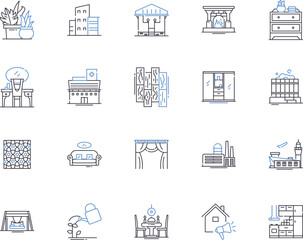 Apartment building outline icons collection. Apartment, Building, Block, Complex, Structure, Dwelling, High-rise vector and illustration concept set. Multifamily, Residence, Tower linear signs