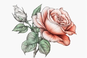 rose linedrawing in color drawing white backgroun from generative ai