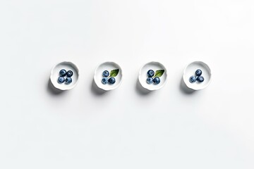 Top view of fresh blueberries on a white background. Generative AI