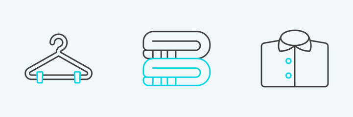 Set line T-shirt, Hanger wardrobe and Towel stack icon. Vector