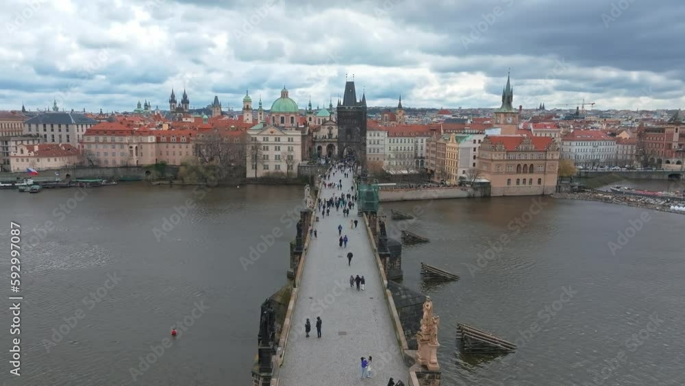Canvas Prints scenic spring panoramic aerial view of the old town pier architecture and charles bridge over vltava