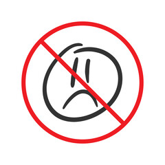 No smile icon. Forbidden emoji icon. No smile vector symbol. Prohibited vector icon. Warning, caution, attention, restriction flat sign design. Do not smile pictogram. UX UI icon