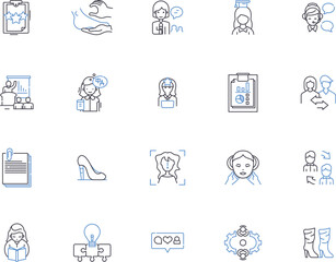 Women business outline icons collection. Female, Entrepreneurs, Moguls, Executives, Professionals, Managers, Leaders vector and illustration concept set. Ownership, Startups, Finance linear signs