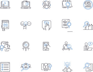 Fototapeta na wymiar Search outline icons collection. Find, Explore, Hunt, Lookup, Locate, Query, Scan vector and illustration concept set. Track, Research, Dig linear signs