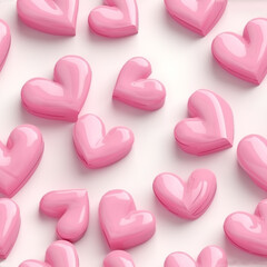 pink candy hearts on white background, seamless pattern, Generative AI