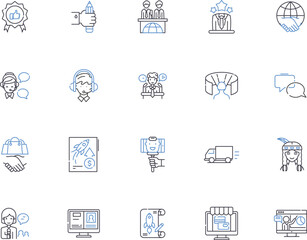 Advertising outline icons collection. Promotion, Branding, Publicity, Media, Placement, Campaign, Reach vector and illustration concept set. Audience, Visibility, Exposure linear signs