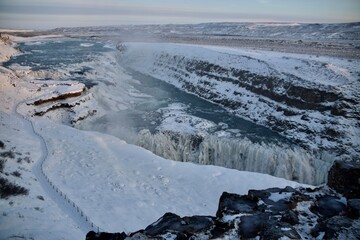 Obraz premium The Frozen Gullfoss Falls, Iceland. 