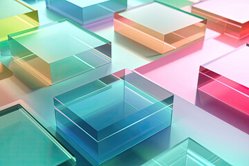 3d render, Glass Cubic Abstract, Color Gradients