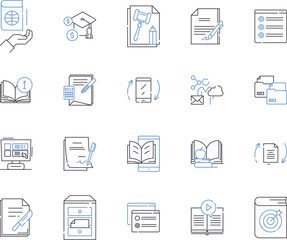 distance learning outline icons collection. Distance, Learning, Online, Education, Virtual, Course, Program vector and illustration concept set. Class, Web-based, eLearning linear signs
