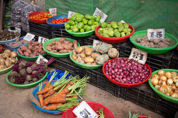 Fruits and Vegetables for sale at the local market . Can Tho Vietnam