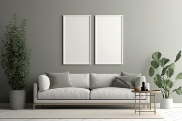 Mockup frame for a living room interior background with modern decor style with slightly darker walls. Generative AI