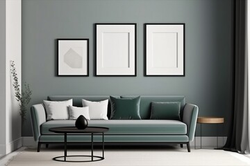 Mockup frame for a living room interior background with modern decor style. Generative AI