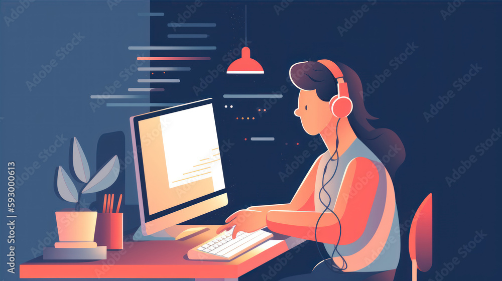 Poster programmer, minimalistic illustration for study website generative ai