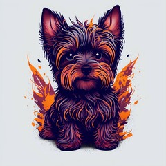 A creative print of a cute yorkshire terrier dog, Generative AI