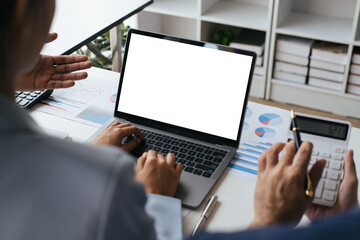 Close up view of professional business people brainstorming the idea and concept together in the meeting room.