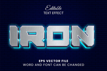 Neon blue silver iron 3d text effect