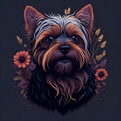 A creative print of a cute yorkshire terrier dog, Generative AI