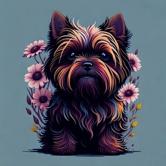 A creative print of a cute yorkshire terrier dog, Generative AI